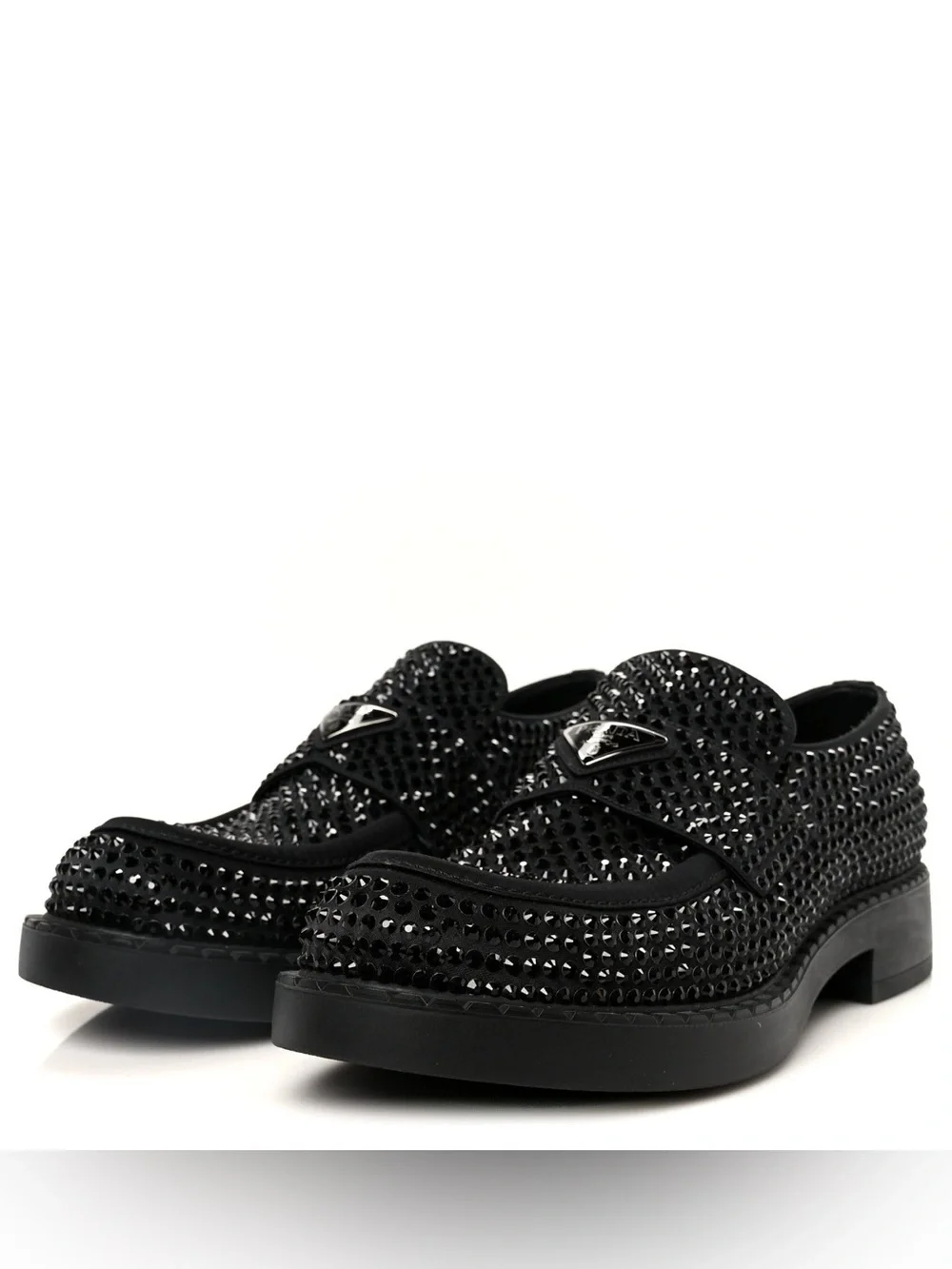 Prada Crystal Satin Black Studded Loafers Men’s US 10.5